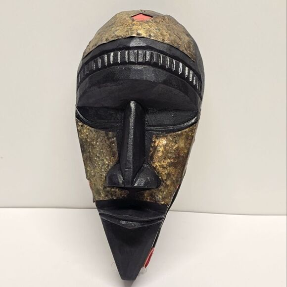 Vintage hand carved brass Inlay African tribal mask - Picture 1 of 8